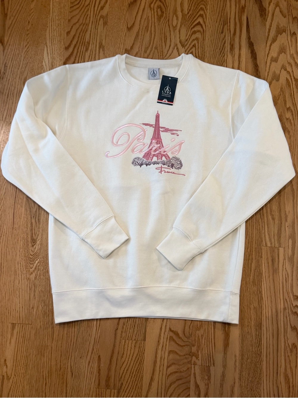 Paris Graphic Crewneck Sweatshirt in White with Pink Print